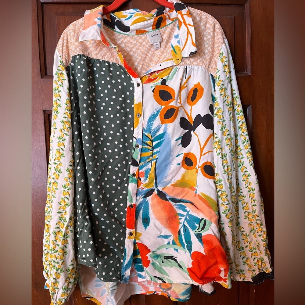 Anthropologie Maeve Floral Patchwork Button-Up Blouse- 3x